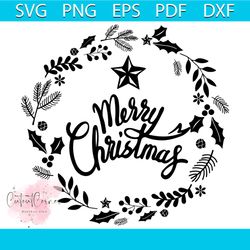 merry christmas wreath svg, christmas svg, wreath svg, holly svg