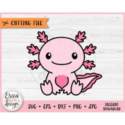 cute sitting axolotl layered svg cut file for cricut silhouette kawaii underwater animal baby axolotl kids clipart png i