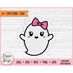 ghost girl layered svg cut file cricut silhouette boo baby ghost with bow kawaii ghost cute halloween clipart png kids g