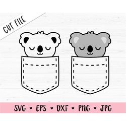 cute koala svg baby koala in a pocket cut file kawaii sleeping koala funny lazy animal koala face kids adult shirt silho