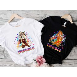 retro 90s chip n dale double trouble shirt, disney family vacation shirt, disney couple tee, double trouble tee,disney c