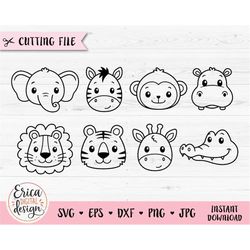 safari animal faces outline svg african jungle animal cut file cricut silhouette elephant lion tiger hippo giraffe zebra