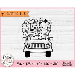 lion and zebra on safari jeep outline svg cut file cricut silhouette jungle jeep safari car funny animal png iron on vin