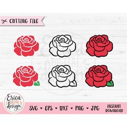 roses svg bundle basic rose cut file beautiful flower floral outline rose leaves clipart silhouette cricut vinyl sublima