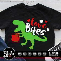 love bites svg, boy valentines day svg, dinosaur with heart svg, valentine t-rex svg dxf eps png, funny kids cut files,