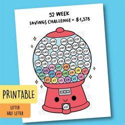 52 week saving challenge cute saving goal tracker printable bullet journal planner insert kawaii gumball coloring page m