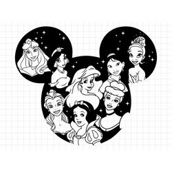 all princesses mouse head svg, magic princesses svg, magic castle svg, magic kingdom svg, family trip svg, princess svg,