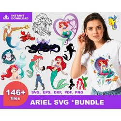 146 ariel bundle svg, princess svg, ariel svg, disney svg ,