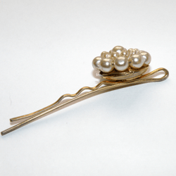 vintage hair pin with faux pearls, elegant golden tone hair pin, gift for her, retro hair barette, wedding hair pin