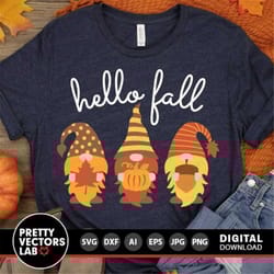 fall gnomes svg, hello fall svg, autumn gnomes svg, thanksgiving svg, dxf, eps, png, fall clipart, cute gnome cut files,