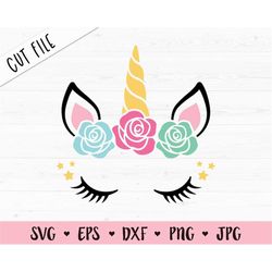 unicorn face svg file for cricut silhouette unicorn girl eyelashes floral unicorn head birthday magical unicorn cute flo