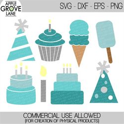 Birthday Party SVG Bundle - Blue Birthday Svg - Ice Cream SVG - Birthday Cake Svg - Cupcake SVG - Party Hat Svg - Svg Ep