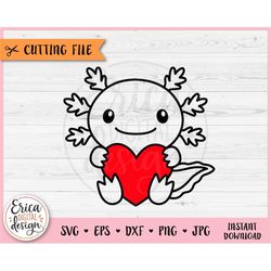 cute axolotl with heart svg cut file for cricut silhouette kawaii axolotl outline underwater sea animal kids iron on vin