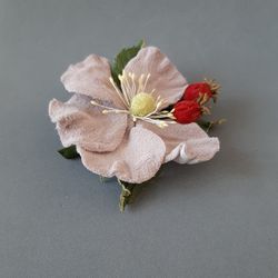 Leather brooch Rose hip for her , 3rd anniversary gift for wife, Leather women's jewelry