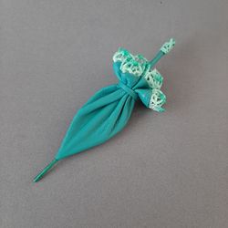 Leather brooch Turquoise umbrella for her , 3rd anniversary gift for wife, Leather women's jewelry