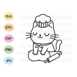 kneading cat svg cut file funny cat making bread chef kitchen baking cutting board svg cricut silhouette laser engraving