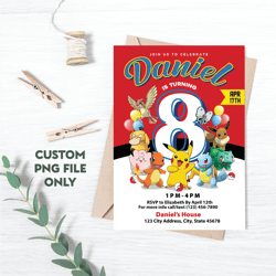 personalized file pokemone birthday invitation digital, pokemon invitation, pokemon birthday, pikachu |png file