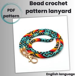 Orange Turquoise Lanyard Pattern - Beaded Lanyard Holder Design-Bead Crochet & Pattern Lanyard DIY-Unique Beaded Lanyard