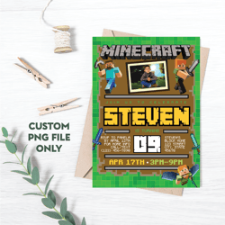 Personalized File Minecrafter Invitation | Minecrafter Birthday Invitations | Minecraft Birthday Party | PNG File