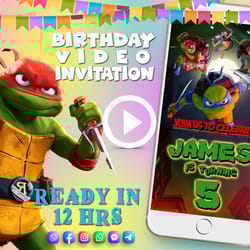 teenage mutant ninja turtles: mutant mayhem birthday video invitation, animated kid's birthday party invite