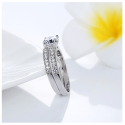 Pair of Engagement Style Zircon Gemstone Rings| Women's Rhodium Plated RingSet | Cubic Zirconia Stones- 14K