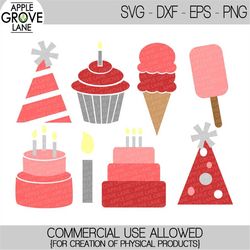 Birthday Party SVG Bundle - Birthday Svg - Ice Cream SVG - Birthday Cake Svg - Cupcake SVG - Party Hat Svg - Svg Eps Dxf