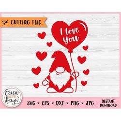 valentine gnome svg valentines day cut file for cricut silhouette cute gnome with heart balloon love anniversary be mine
