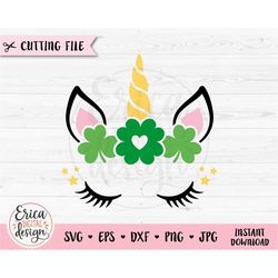 st patrick's day unicorn svg cut file shamrock clover unicorn face eyelashes lucky shirt girl bodysuit birthday silhouet
