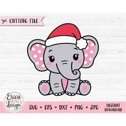 christmas elephant svg layered cut file elephant girl with santa hat holiday shirt baby bodysuit cute animal silhouette