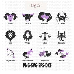 zodiac signs svg bundle, horoscope svg, zodiac clipart, astrology signs png, aries leo taurus virgo gemini libra cancer