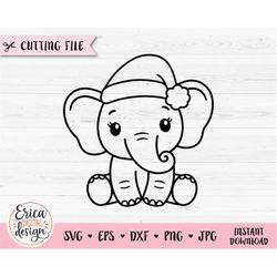 christmas elephant outline svg cut file elephant girl santa hat holiday shirt baby bodysuit cute animal silhouette cricu