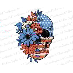 4th of july png, made in america png, 4th of july skull designs, retro skull america, independence day, floral skull png