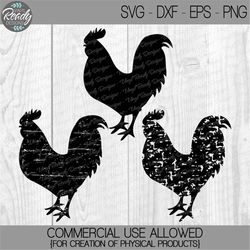 rooster grunge svg - set of 3 - distressed farmhouse svg - grunge vector clip art svg - svg eps dxf png - svg cut files