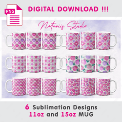 6 Trendy Pink 3D Inflated Puff Patterns - Barbie Style - 11oz 15oz MUG - Sublimation Mug Wrap