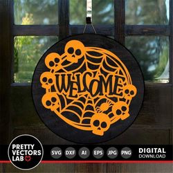 Welcome Svg, Halloween Cut Files, Spooky Sign Svg, Dxf, Eps, Png, Skulls Door Sign Svg, Farmhouse Svg, Fall Home Decor,