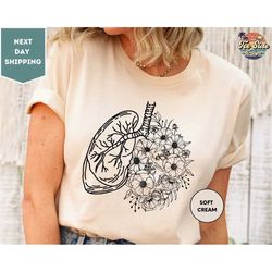 anatomical lung shirt, therapist shirt, floral lungs shirt, respiratory graphic tees, nurse gift