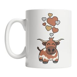 longhorn cow mug - cute cow lover mug - longhorn lover coffee mug - longhorn cow with hearts mug - cute cow mug - longho