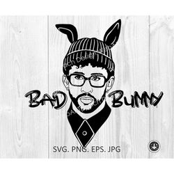 bad bunny svg png dxf eps jpg digital download file, cricut cut cytting file bad bunny silhouette, vector bw clipart