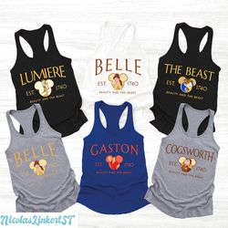 beauty beast tanks, beauty and the beast characters, belle princess tank, family vacation tanktop, disney world shirt, l