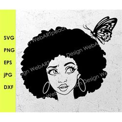 Afro Black Woman Butterfly svg Silhouette Cute African American Nubian Melanin Black Girl Magic SVG JPG PNG Vector Clipa