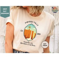 retro disney up shirt, paradise falls est 2009, travel co adventure is out there, disney up house balloons