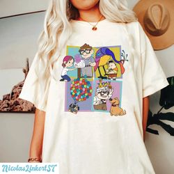 comfort colors shirt, retro carl and ellie shirt, pixar up house balloons, dug russell kevin , disney matching shirt, ad