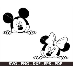 minnie mickey mouse peeking svg, minnie mouse face svg, cricut cut files, silhouette cut files, instant download