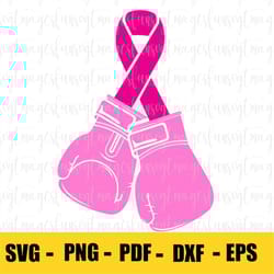 svg of pink boxing gloves for breast cancer awareness to fight and become a survivor. wear pink ribbon. png cut file 4 c