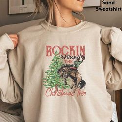 rockin around the christmas tree sweatshirt, christmas vacation sweater, xmas sweatshirt, christmas tree youth hoodie, g