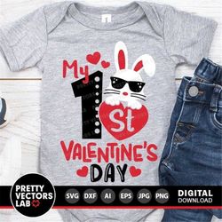 my 1st valentine's day svg, boy valentines day svg, baby cut files, valentine bunny svg, dxf, eps, png, newborn clipart,