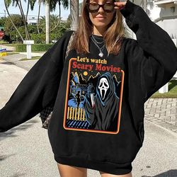 let's watch scary movie scream, scream ghostface sweatshirt, retro scream movie hoodie, halloween ghost face, scary movi