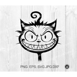 halloween cat svg png dxf eps vector files for cricut, silhouette, cutting plotter, png file, cheshire cat svg, evil smi
