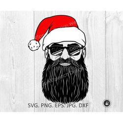 Santa Claus Svg,Hipster Santa Svg,Santa With Sunglasses,Santa Beard Svg,Santa Hat Svg,Christmas Dxf,Eps,Young santa, Bar