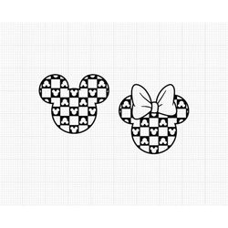 checkered mouse, mickey minnie mouse, movie, retro, ears head bow, svg png dxf formats, cut, cricut, silhouette